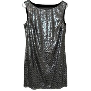 White House Black Market Ice Blue & Silver Sequined Special Occasion Dress